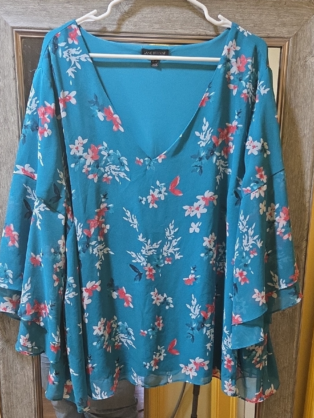 Lane Bryant Teal Floral V-Neck Tunic